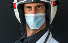 Doctor with mask and Jet Pilot helmet.
