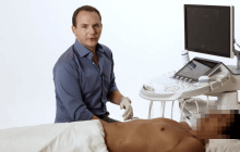 Nikolaus Frimmel with ultrasound patient.